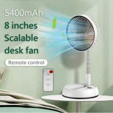 1 pieza Ventilador portátil recargable por USB, capacidad alta de 5400mAh, ajustable, plegable, temporizador, rotación automática, adecuado para escritorio o piso, control remoto, gran acompañante para refrescarse en actividades al aire libre en verano