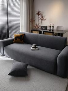 1pc Plush Fabric Jacquard Sofa Slipcover, Solid Color Sofa Protector, Pet Friendly Anti-Slip Anti-Dirt Anti-Scratch, Suitable For All Seasons, Stretchy Machine Washable For 1/2/3/4 Seater Sofa, Liquid Spill Proof - Dark Grey - View 6