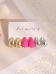 Set de 6/18 pendientes de lágrima de moda, pendientes de verano coloridos, pendientes elegantes para uso diario de damas - Multicolor - Ver 7