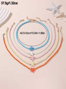 5pcs/Set Girls' Colorful Beaded Sea Star Necklace Sets