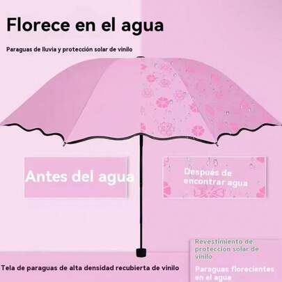 Paraguas de sol de Color sólido con protección UV para mujer y hombre, paraguas de viaje a prueba de viento, Mini contador de agua portátil, paraguas soleado con floración