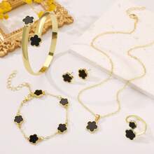 1 Set Of Fashionable Classic Lucky Green Petal Design Bracelet Necklace Earring Set
