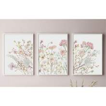 3 Pieces Wildflowers Canvas Print Pink Floral Canvas Painting Nordic Botanical Art Poster Minimalist Plant Wall Picture Girls Bedroom Wall Decor Living Room Office Apartment Wall Decor ,No Frame
