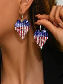 1 对 阵亡将士纪念日复古红白蓝心形吊坠耳环，女士木质双面耳环，总统日，独立日 7 月 4 日耳环 - 彩色 - 查看 10