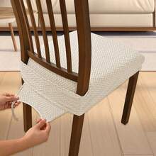 Chair Covers With Elastic Straps Solid Jacquard Stretch Dining Chair Slipcovers Decorative Seat Protector For Kitchen Home - 白色 - 查看 5