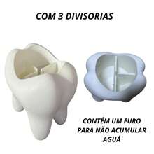 Tooth Shaped Toothbrush And Toothpaste Holder Fun Decoration 3 Compartments - White - View 2