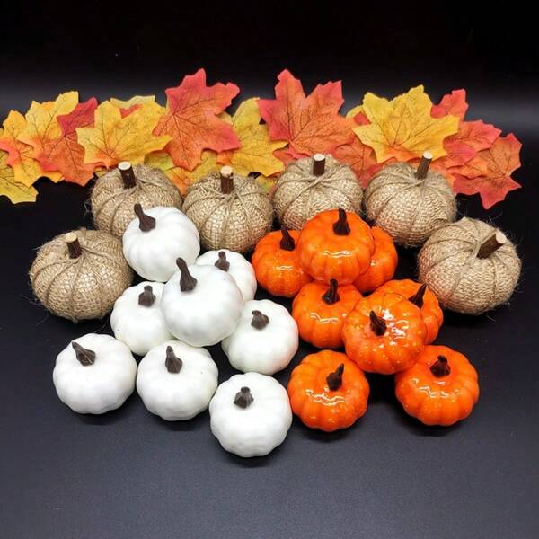 12pcs Realistic Pumpkin Models, White & Yellow Foam Pumpkin Decor, Halloween Pumpkin Props, Floral Arrangement & Christmas Wreath Supplies