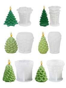 1pc Christmas Tree Candle Silicone Mold, Christmas Pine Cone Shaped Wax Candle, Handmade Soap Decoration - White - View 2