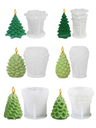1 件圣诞树蜡烛硅胶模具、圣诞松果形蜡烛、手工皂装饰