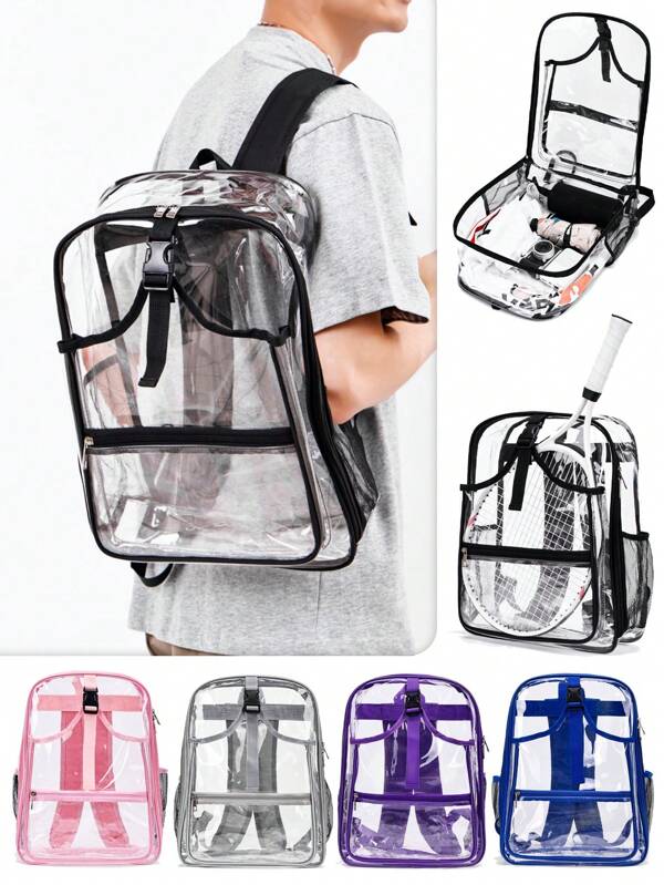 1 Peça Mochila Transparente de PVC com Grande Capacidade e Estilo de Férias, Funcionalidade Amigável à TSA