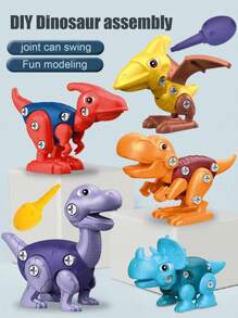 儿童恐龙玩具，恐龙积木，可重复使用玩具，可拆卸恐龙模型，STEM教育3D拼装玩具，DIY拼装套装，易于组装和携带，3岁以上儿童的理想礼物，包含钻头，颜色随机