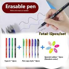 2pcs/4pcs/12pcs/24pcs/27pcs Erasable Ball Pens (Black/Red/Blue/Green Refills Available), 0.5mm Thermal Erasable Ink Pen, Durable & Easy To Correct, Keep Text Neat, Creative Student Stationery, Suitable For Note-Taking, Pricing, Highlighting Etc., Can Be Given As Learning Rewards, School Prizes To Students, Classmates, Teachers