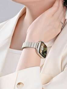 1pc Stainless Steel Bamboo Texture Watch Band, Compatible With Apple Watch