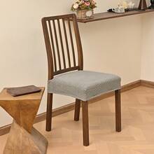 Solid Jacquard Stretch Dining Chair Covers With Elastic Straps | Universal Fit Decorative Seat Protector | Chair Covers Forros Para Sillas Cojines Para Sillas - 卡其色-彈性提花款 - 查看 8