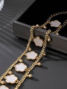 1pc Stylish Fashion Clover Double-Layer Line Design Women's Bracelet, Romantic Dating Gift (Exclude Gift Box) - White - View 2