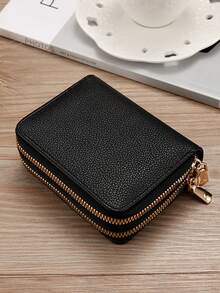 1pc Card Bag Credit Storage Bag Men'S And Women'S Organ Card Bag Purse Small Wallet New Double Layer Zipper Coin Purse For Men And Women,For Daily Shopping, School Trips, And GiftsFor Lover For Women,For Girls,For Lady,For Female,Bag School Supplies For School Dorm Room & Back To School - Black - View 2