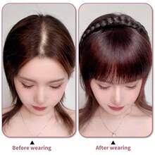 人造刘海接发片，适用于发箍和刘海编织，外观自然逼真，隐形自然，适合女性，可搭配发箍、发圈，秋季适用，女士发饰发带 - 彩色 - 查看 7