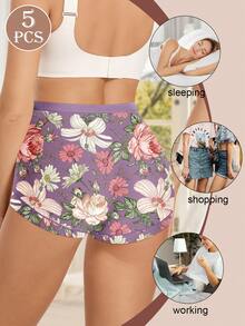 MIOTAN 5件套女士高腰内裤花卉印花优雅弹力柔软透气内裤套装 - 彩色 - 查看 3