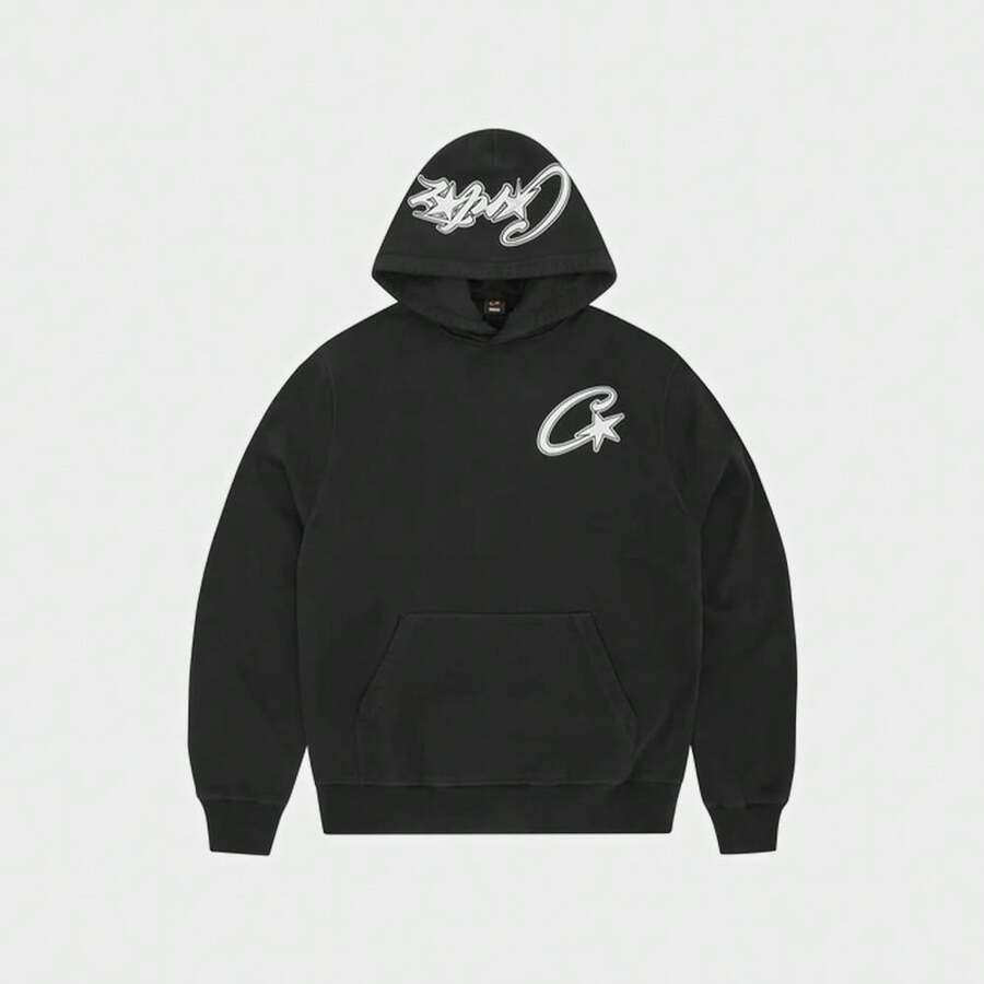 CRTZ Satin C Star Sweatshirt Men Women Unisex Y2K Hoodie Streetwear Boat - 黑色 - 查看 1