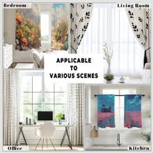 2pcs Daisy Farmhouse Blackout Curtains - Polyester Floral & Butterfly Pattern, Blue Green And White Country Style Bedroom And Home Decor Background, Washable, Living Room Drapes