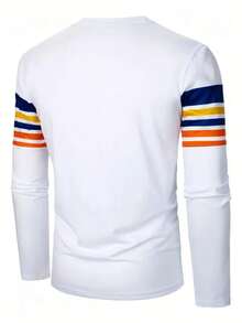 男士长袖 3D 印花 T 恤 - 休闲街头风格、健身和徒步装备、彩虹条纹设计、涤纶、可机洗、户外服装 | 条纹长袖 | 光滑面料