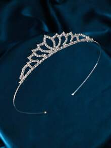 1入簡約休閒金屬皇冠髮飾，適用於女性優雅派對頭飾 - 銀色 - 查看 2