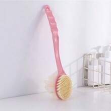 1 pièce Brosse de bain à poils doux à double face et manche long, Masseur corporel et éponge de douche exfoliante 2 en 1