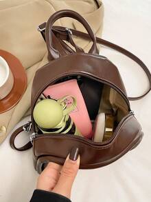 LECEY Fashion Cute Lightweight Shoulder Pu Small Backpack, Casual Ladies Go Out All The Small Bags, Retro Brown Mini Schoolbag - Coffee Brown - View 7