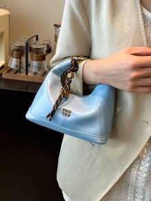 全新时尚百搭休闲重型拼接手提包，配有肩带 - 藍色 - 查看 3