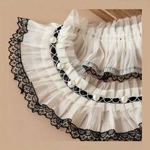 1 码珍珠装饰荷叶边蕾丝边 - 优雅 DIY 缝纫针织面料，适用于服装、家居装饰、工艺品 - 彩色 - 查看 2