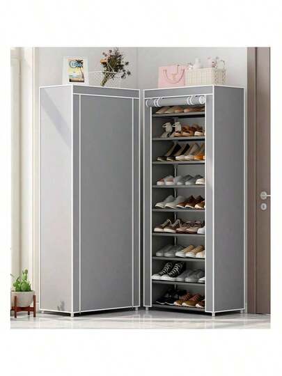 1 pièce Housse simple pour étagère à chaussures, armoire de rangement économique pour chaussures multi-niveaux résistante à la poussière pour la maison/dortoir - Conception anti-poussière utilisant un tissu non tissé et un cadre en acier au carbone. Convient pour une utilisation à la maison, en dortoir et dans l'entrée. Assemblage d'armoire à chaussures avec housse anti-poussière amovible en non-tissé, organisateur d'espace de rangement pour chaussures pour la maison et les espaces d'exposition au détail.