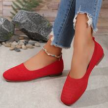 Women'S Black Woven Fabric Slip-On Flats - Casual Square Toe Shoes For Indoor & Outdoor Wear, All-Season Comfort With Rubber Sole, Breathable & Stylish Design - 金黃色 - 查看 3
