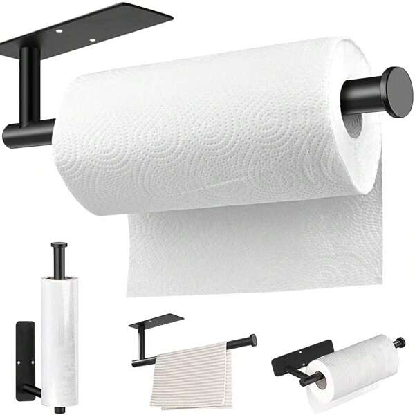 Versatile Stainless Steel Paper Towel Holder - Self-Adhesive Or Drill Installation, Rust-Proof & Waterproof For Kitchen, Bathroom, RV - Space-Saving Under Cabinet Design, Towel Holder For Bathroom