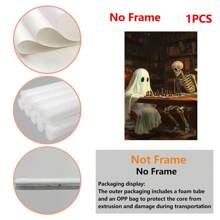 1 Piece,Ghosts And Skeletons Are Playing Chess,Halloween Modern Frameless Art Decoration Painting, Printed Posters Mural, Waterproof Canvas,Suitable For Home, Office, Bedroom, Living Room, Study, Bathroom, Bar, Wall Arts And Home Decoration, Is An Ideal Holiday Gift Halloween Decor Fall Decor Room Decor
