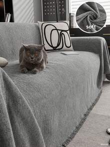 1 tấm bọc ghế sofa màu trơn, chăn sofa, tấm bảo vệ sofa bằng vải chenille, phù hợp cho mọi mùa, phòng ngủ và phòng khách, trang trí nhà cửa. - Xám - Xem 9