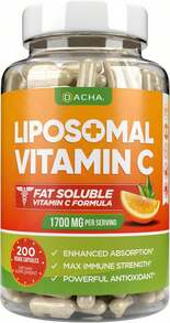 DACHA Natural Liposomal Vitamin C - 1700mg, 200 Capsules, Immune System &Amp; Collagen Booster, High Absorption Fat Soluble VIT C, Buffered, Skin Vitamins, Vegeterian, Vegan - 黑色 - 查看 1