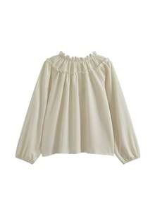 优雅方领锁孔装饰单排扣灯笼袖衬衫上衣，百搭