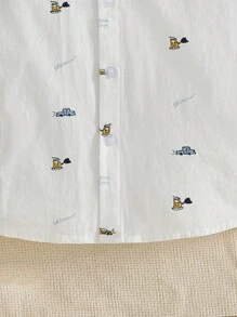 秋季小男孩汽车印花衬衫 - 白色 - 查看 5