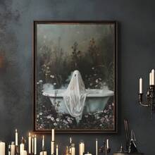 1 件浴缸里的鬼魂，万圣节装饰，鬼魂浴室印刷品，艺术海报印刷品，黑暗学院，复古海报，哥特式绘画，恐怖万圣节墙壁艺术，适用于宿舍、浴室、客厅、房间墙壁装饰，裱框艺术，易于悬挂