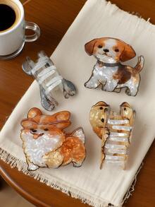 1 件可爱雌性动物狗形 PVC 中号发夹适合日常使用，是送给女孩的最理想礼物，适合夏季、春季、秋季、冬季、返校季节、日常旅行、聚会、海滩派对、佩戴发饰时尚发夹秋季配饰