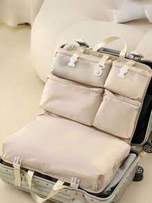 1pc Foldable Travel Organizer Bag, 6-In-1 Minimalist Design With Multiple Pockets, Portable Carry Bag For Storing Clothes, Pants, Shirts, Towels, Skincare, Cosmetics, Suitable For Travel, Vacation, Luggage, Back To School, Dorm, Halloween, Christmas