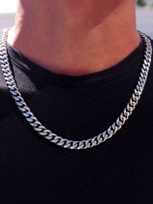 Stainless Steel European & American Chain Necklace, Men's Bohemian Hiphop Exaggerated Stainless Steel Necklace, 4-Sided Polished Rough Chain
