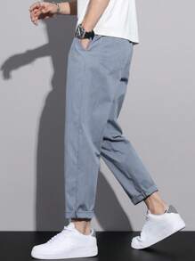 Men's Solid Color With Drawstring Waist Casual Tapered Ankle-Length Pants