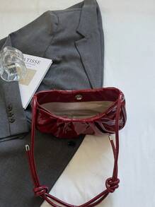 1 pieza Bolso de hombro de mujer de piel de PU brillante y de moda, diseño minimalista con pliegues en forma de media luna