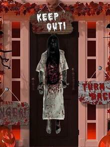 1 Stück Halloween-thematischer beängstigender Anhänger: Skelett & Geist 2D Aufkleber, erstklassiges Requisit für spukende Häuser für Partyspaß - Verschiedenfarbig - Übersicht 5
