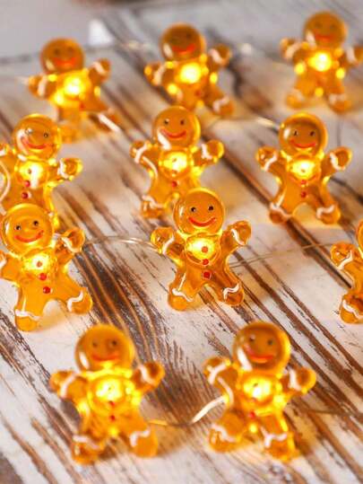 Guirnalda de 30 luces LED - Decoración navideña y del Día de Acción de Gracias, luces en forma de hombre de jengibre, funciona con batería (baterías no incluidas), adecuada para decoración del hogar, dormitorio, boda, regalo, habitación
