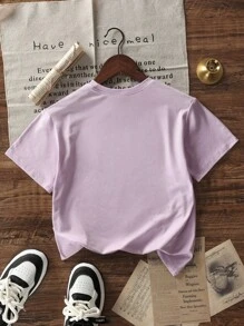 1pc Tween Girl Casual Printed Round Neck Short Sleeve T-Shirt, Summer