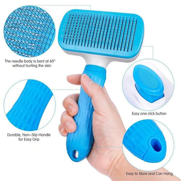 Pet Brusher - One Click Hair Removal Needle Comb With Massage Particles, Excellent Massage Effect, Non-Damaging To Skin, Suitable For Self-Cleaning Combs Of Cats And Dogs, Removing Floating Hair And Hair Removal, Suitable For Long Or Short Hair, Ergonomic Handle Design, Easy To Use, Essential For Keeping Pets, Perfect Gift For Family, Classmates And Friends