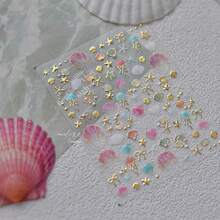 1 pieza Pegatina de uñas de diamante de cristal 5D de alta calidad, pegatinas de uñas premium con estrellas y conchas, diseñado para niñas, la mejor opción de regalo para niñas