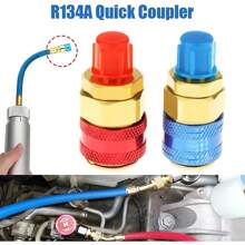 2Pcs Premium Brass AC R134A Quick Coupler Connector Adapters - High-Low Pressure Manifold Fittings For Air Conditioning Refrigerant - Durable, Corrosion-Resistant, And Easy To Install